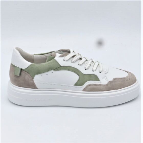 K&S Sneaker 7117750 GroenTaupe  NubuckWit Leer